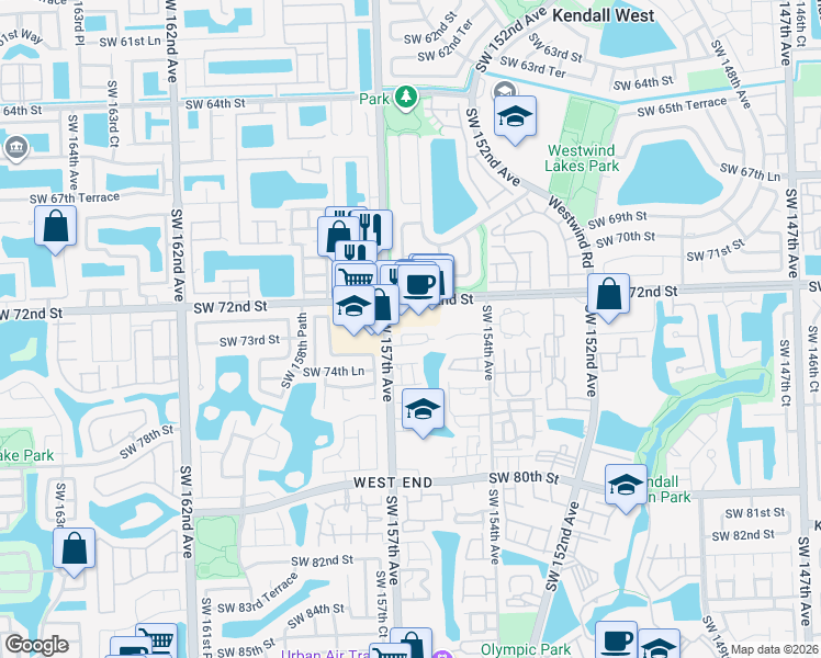 map of restaurants, bars, coffee shops, grocery stores, and more near 15649 Southwest 73rd Circle Terrace in Miami