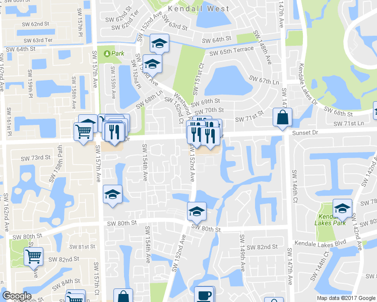 map of restaurants, bars, coffee shops, grocery stores, and more near 7330 SW 152nd Ave in Miami