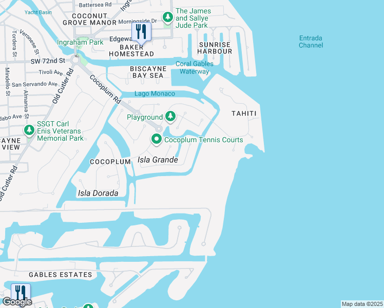 map of restaurants, bars, coffee shops, grocery stores, and more near 128 Paloma Drive in Coral Gables