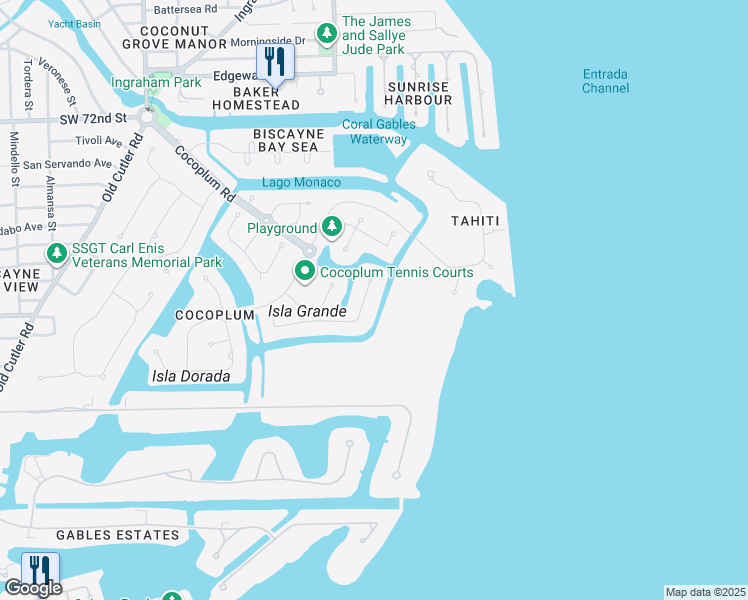map of restaurants, bars, coffee shops, grocery stores, and more near 128 Paloma Drive in Coral Gables