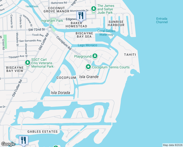 map of restaurants, bars, coffee shops, grocery stores, and more near 157 Paloma Drive in Coral Gables