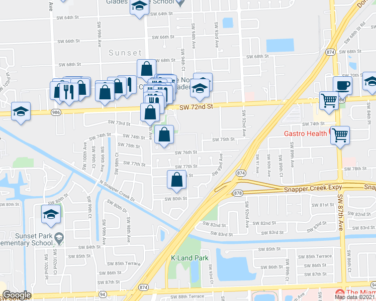 map of restaurants, bars, coffee shops, grocery stores, and more near 7611 Southwest 95th Avenue in Miami