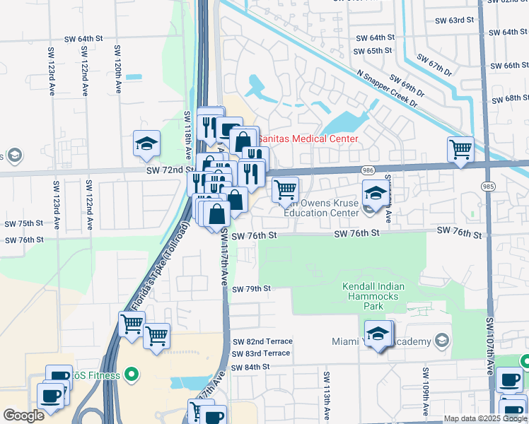 map of restaurants, bars, coffee shops, grocery stores, and more near 11448 Southwest 74th Terrace in Miami