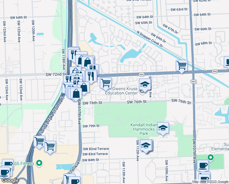 map of restaurants, bars, coffee shops, grocery stores, and more near 7461 Southwest 114th Court in Miami