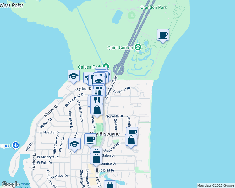 map of restaurants, bars, coffee shops, grocery stores, and more near 50 Ocean Lane Drive in Key Biscayne
