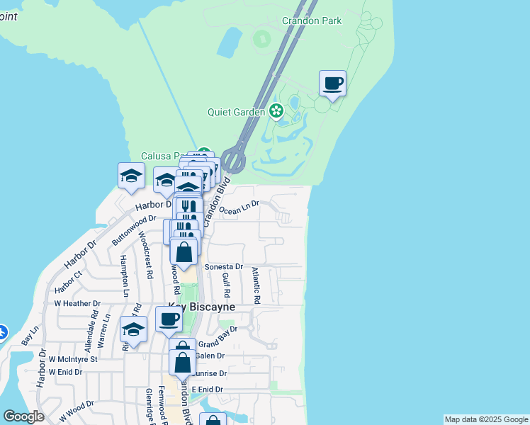 map of restaurants, bars, coffee shops, grocery stores, and more near 170 Ocean Lane Drive in Key Biscayne