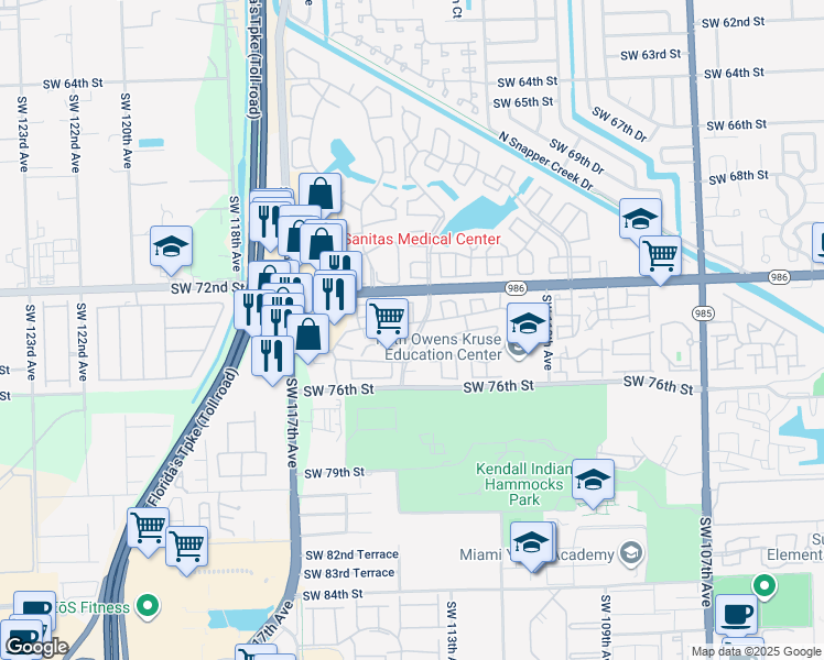map of restaurants, bars, coffee shops, grocery stores, and more near 11380 Southwest 73rd Terrace in Miami