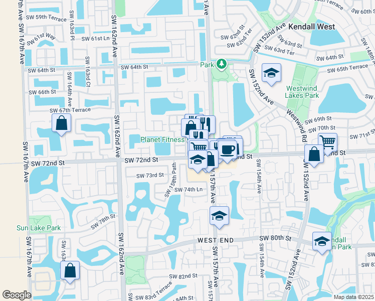 map of restaurants, bars, coffee shops, grocery stores, and more near Unnamed Road in Miami