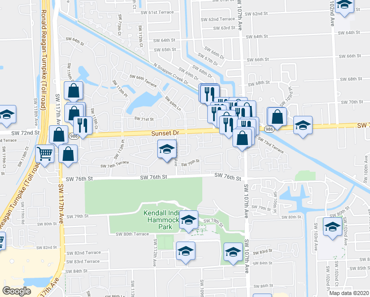 map of restaurants, bars, coffee shops, grocery stores, and more near 10961 Southwest 73rd Terrace in Miami