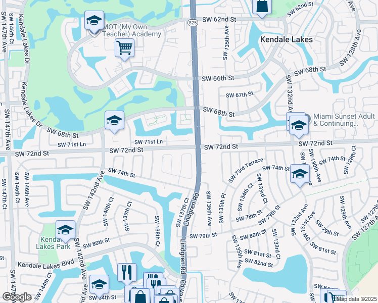 map of restaurants, bars, coffee shops, grocery stores, and more near in Kendale Lakes
