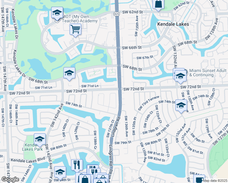 map of restaurants, bars, coffee shops, grocery stores, and more near in Kendale Lakes