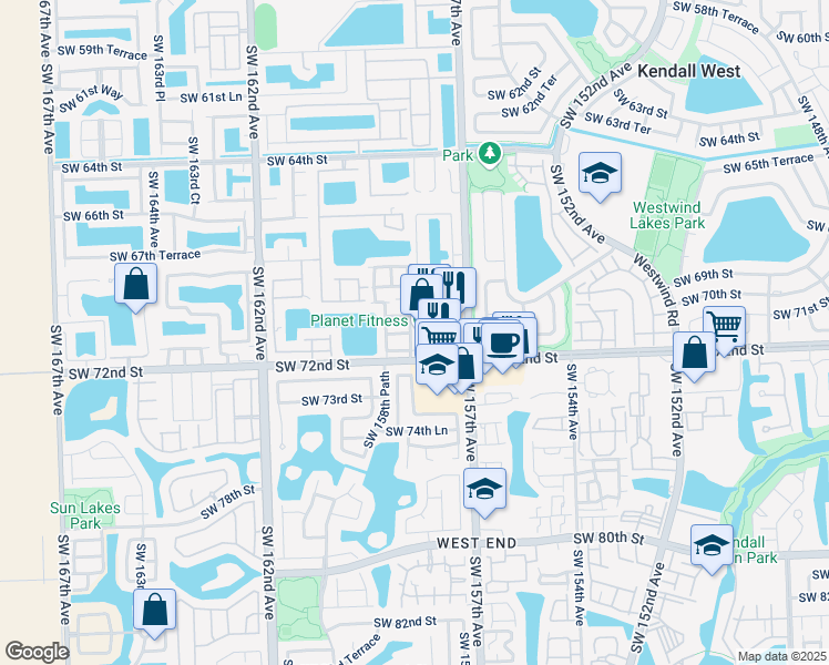 map of restaurants, bars, coffee shops, grocery stores, and more near Unnamed Road in Miami