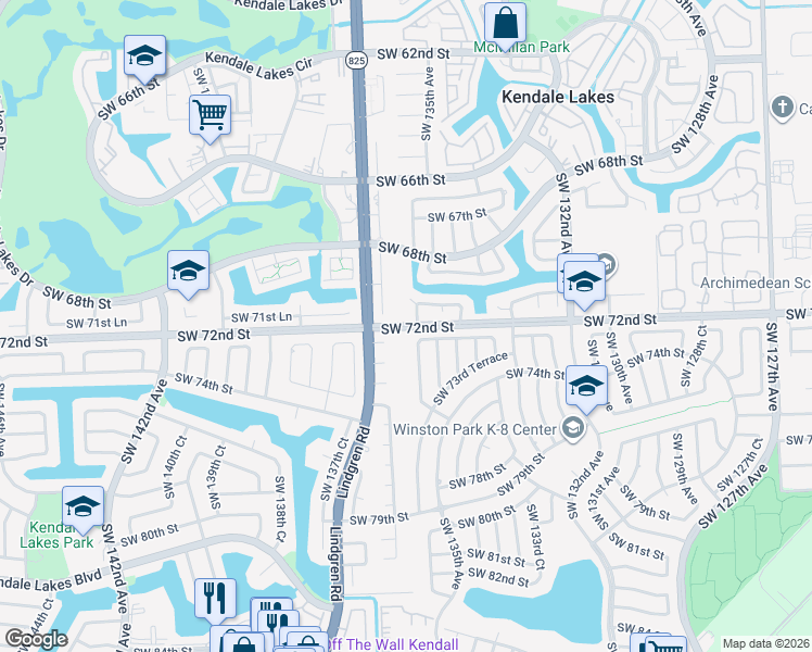 map of restaurants, bars, coffee shops, grocery stores, and more near in Kendall