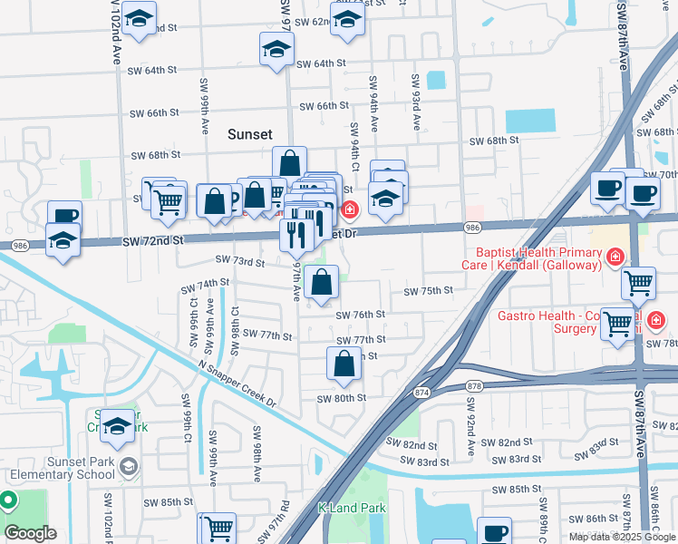 map of restaurants, bars, coffee shops, grocery stores, and more near 53 Southwest 93rd Place in Miami