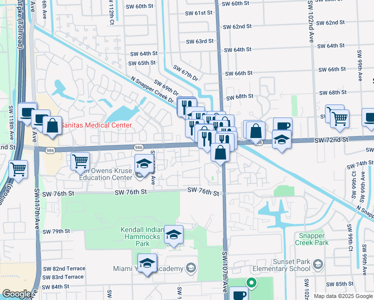 map of restaurants, bars, coffee shops, grocery stores, and more near 7137 Southwest 109th Court in Miami