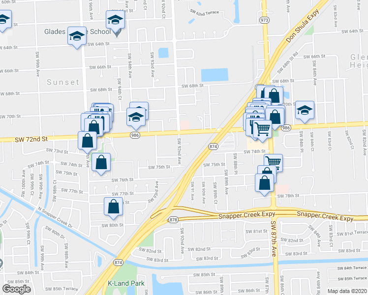 map of restaurants, bars, coffee shops, grocery stores, and more near 9120 Southwest 73rd Street in Miami