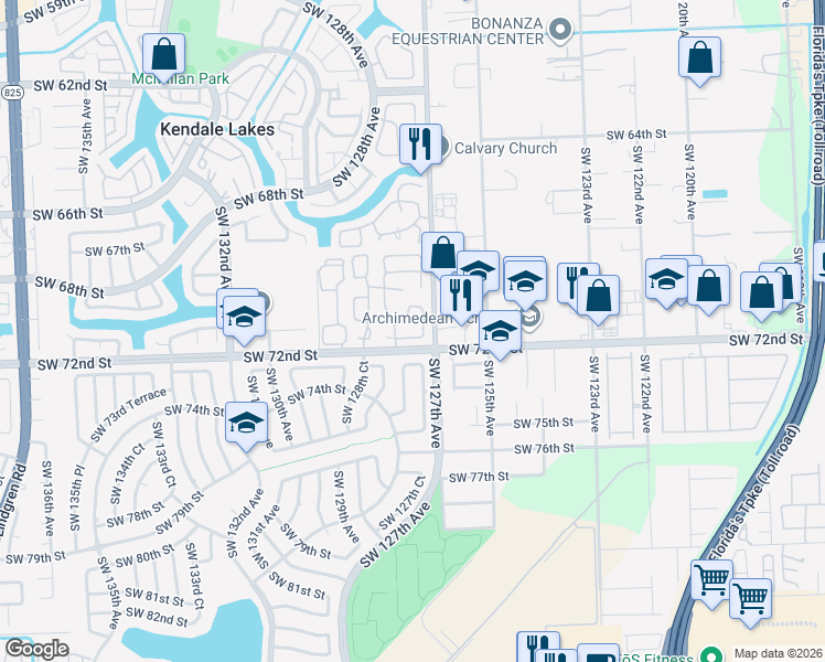 map of restaurants, bars, coffee shops, grocery stores, and more near 12748 Southwest 70th Lane in Miami