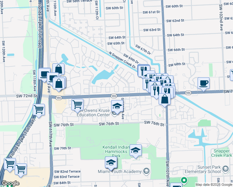 map of restaurants, bars, coffee shops, grocery stores, and more near 11164 Southwest 71st Lane in Miami