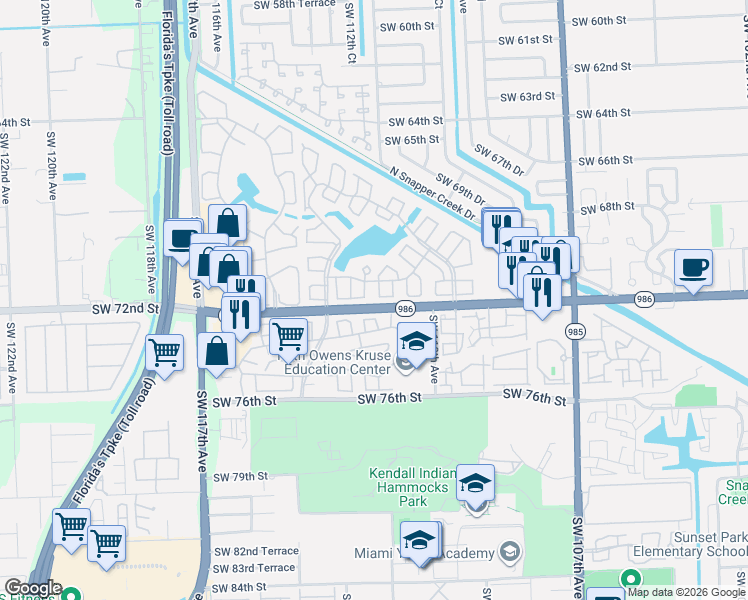 map of restaurants, bars, coffee shops, grocery stores, and more near 11226 Southwest 71st Lane in Miami