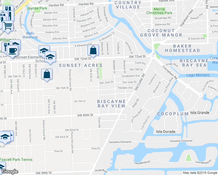 map of restaurants, bars, coffee shops, grocery stores, and more near 741 Tibidabo Avenue in Coral Gables