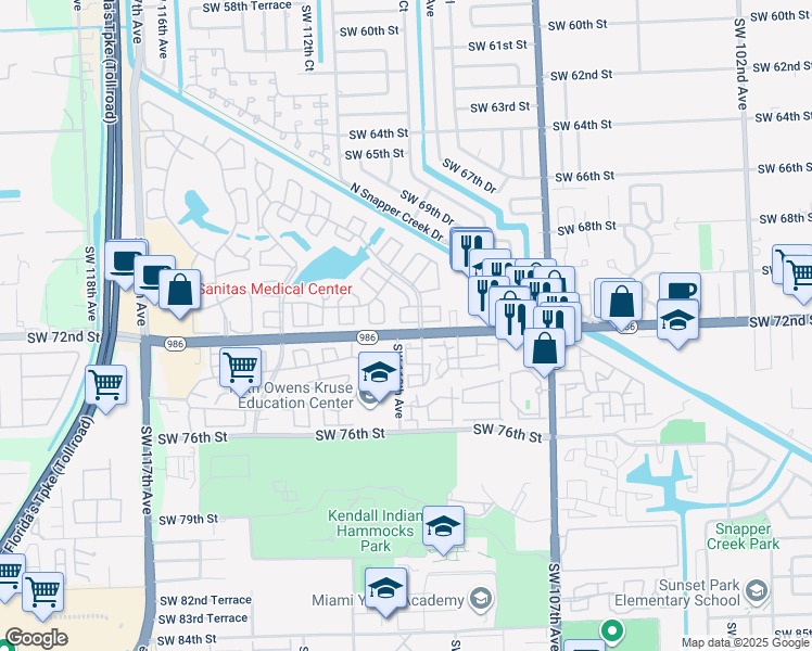 map of restaurants, bars, coffee shops, grocery stores, and more near in Kendall