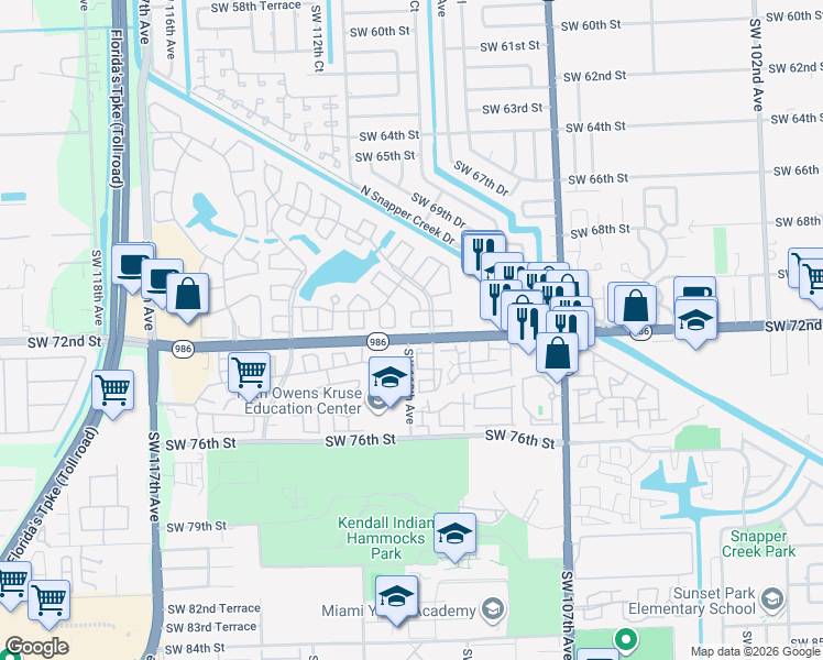 map of restaurants, bars, coffee shops, grocery stores, and more near in Kendall