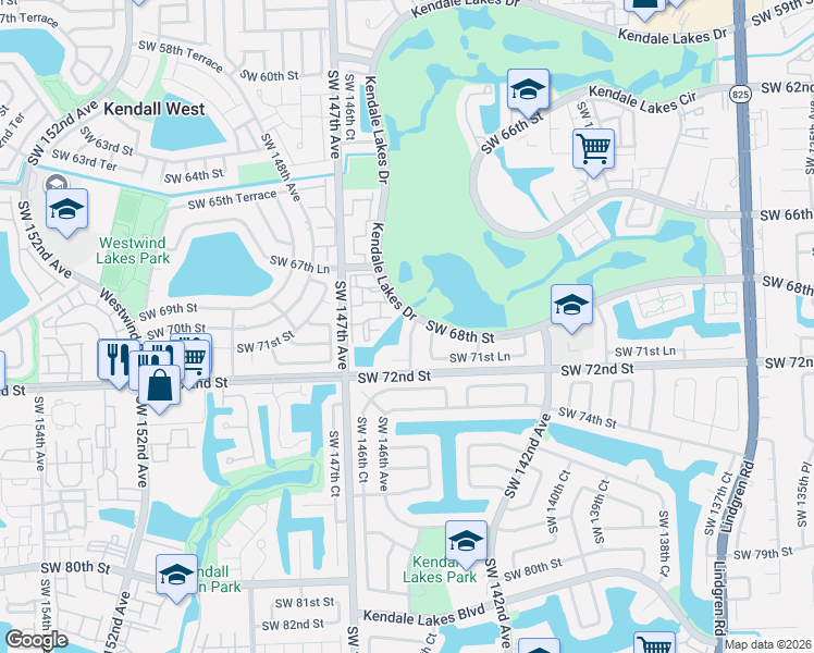 map of restaurants, bars, coffee shops, grocery stores, and more near 7030 Southwest 144th Place in Miami