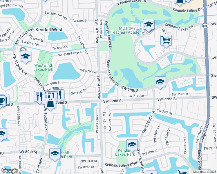map of restaurants, bars, coffee shops, grocery stores, and more near 6907 Southwest 147th Avenue in Miami