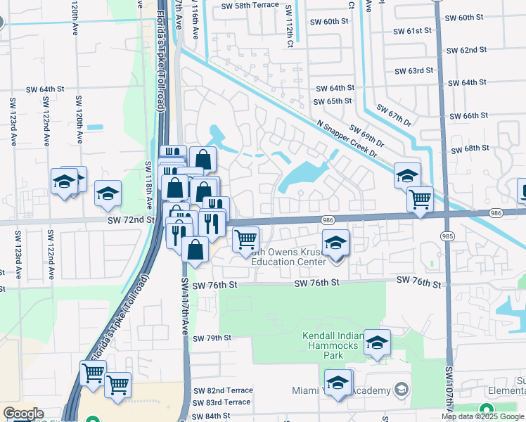 map of restaurants, bars, coffee shops, grocery stores, and more near 11340 Southwest 71st Lane in Miami