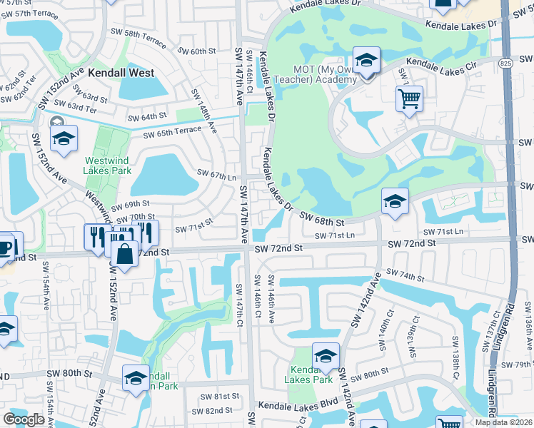 map of restaurants, bars, coffee shops, grocery stores, and more near 6907 Southwest 147th Avenue in Miami