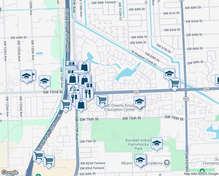 map of restaurants, bars, coffee shops, grocery stores, and more near 11340 Southwest 71st Lane in Miami
