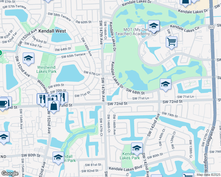 map of restaurants, bars, coffee shops, grocery stores, and more near 6907 Southwest 147th Avenue in Miami