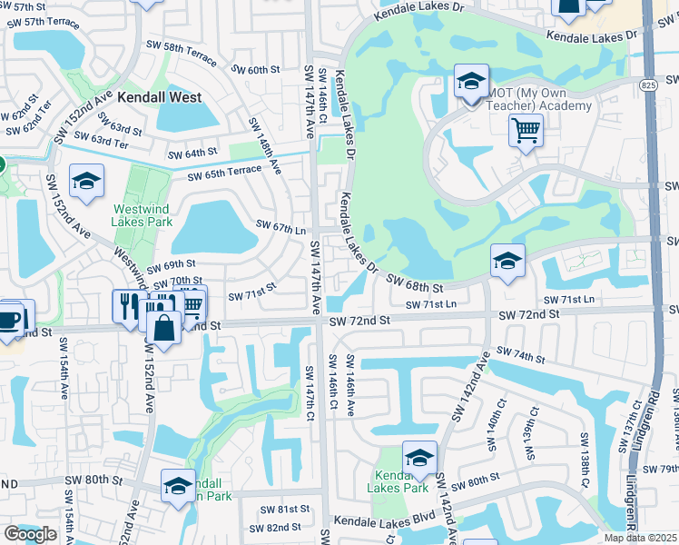 map of restaurants, bars, coffee shops, grocery stores, and more near 6907 Southwest 147th Avenue in Miami