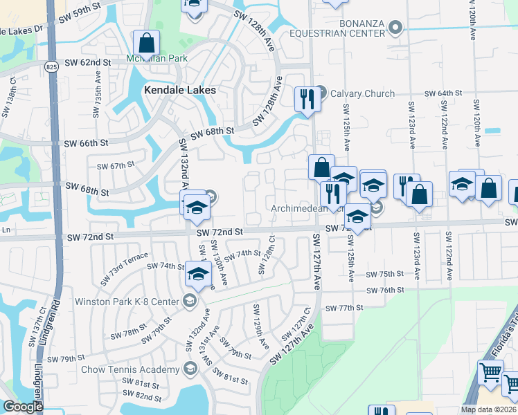 map of restaurants, bars, coffee shops, grocery stores, and more near 12819 Southwest 71st Lane in Miami