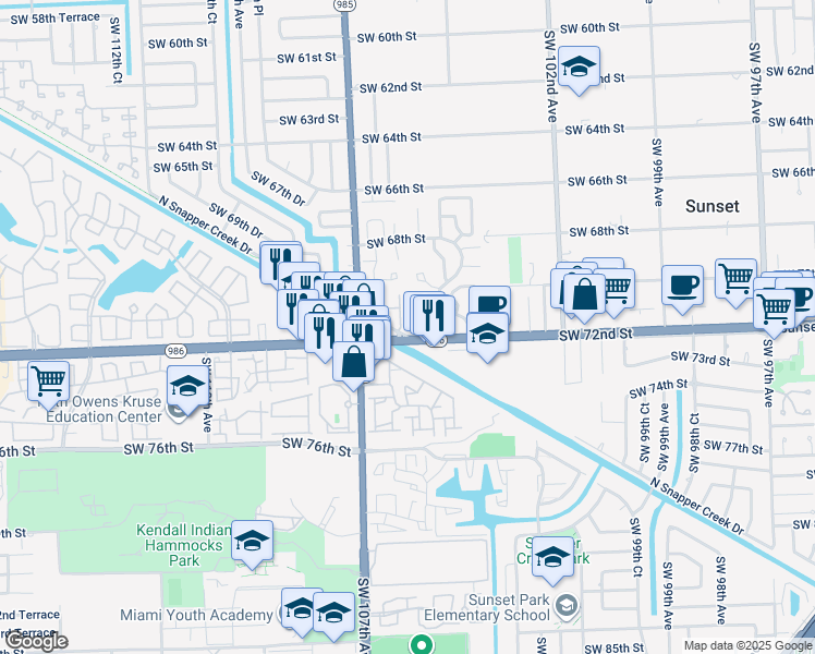 map of restaurants, bars, coffee shops, grocery stores, and more near in Sunset