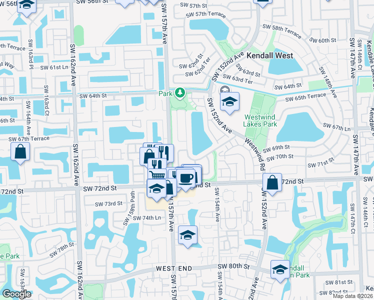 map of restaurants, bars, coffee shops, grocery stores, and more near 14961 Southwest 69th Street in Miami