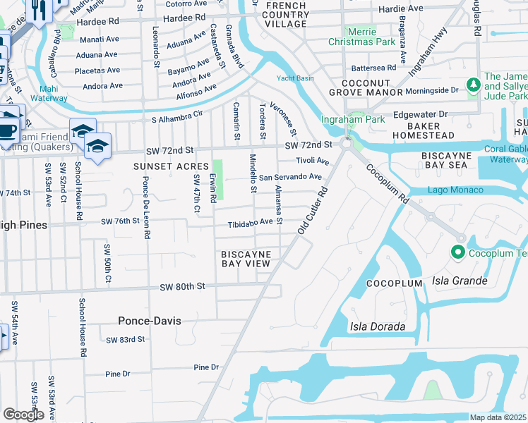 map of restaurants, bars, coffee shops, grocery stores, and more near 702 Tibidabo Avenue in Coral Gables