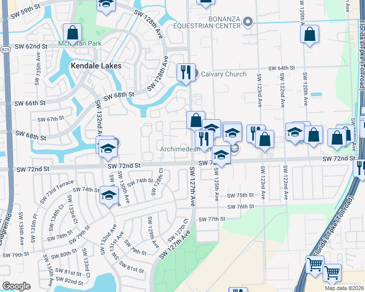 map of restaurants, bars, coffee shops, grocery stores, and more near 12738 Southwest 69th Terrace in Miami