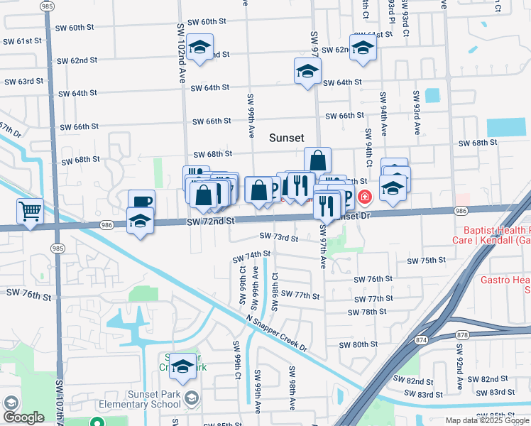 map of restaurants, bars, coffee shops, grocery stores, and more near 7101 Southwest 99th Avenue in Miami
