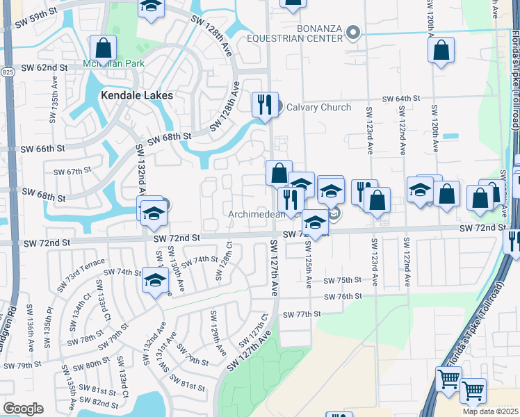 map of restaurants, bars, coffee shops, grocery stores, and more near 12738 Southwest 69th Terrace in Miami
