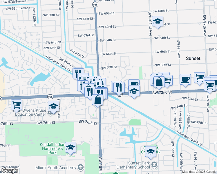 map of restaurants, bars, coffee shops, grocery stores, and more near 7023 Southwest 106th Place in Miami
