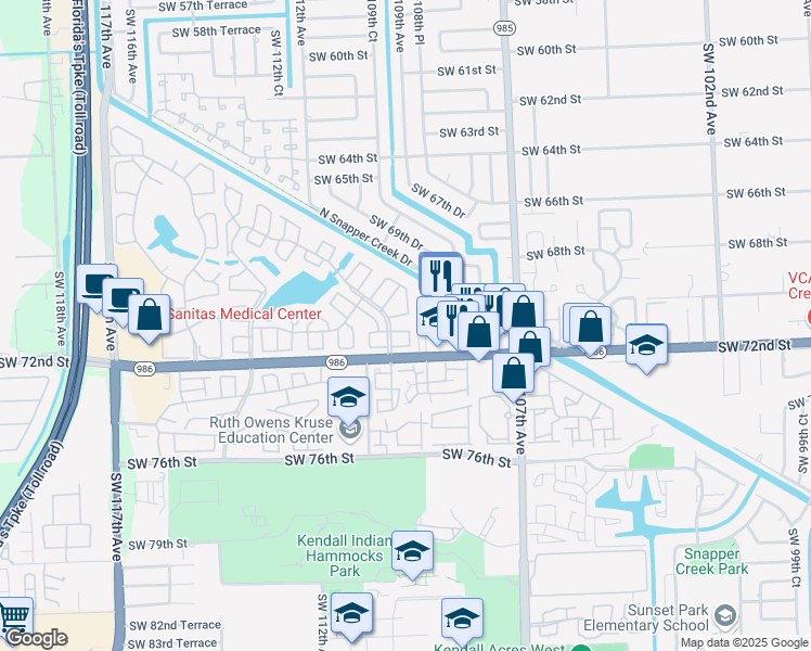 map of restaurants, bars, coffee shops, grocery stores, and more near 7013 Southwest 109th Court in Miami