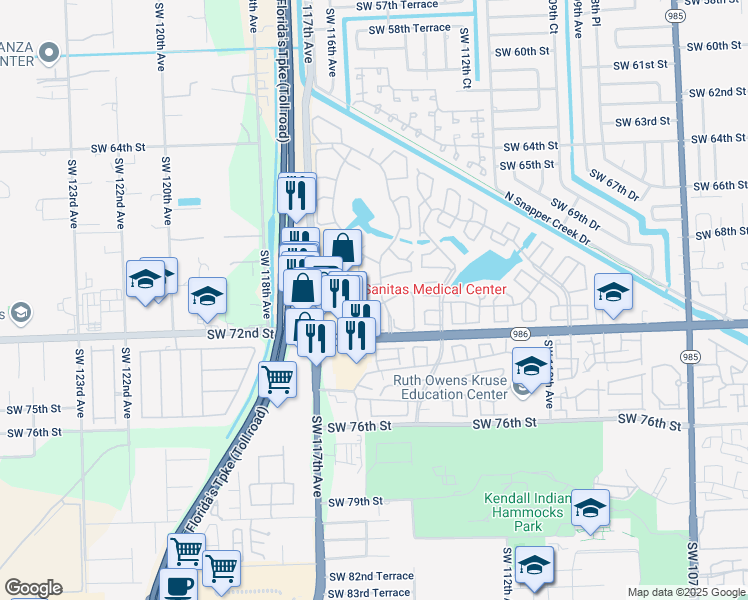 map of restaurants, bars, coffee shops, grocery stores, and more near 7014 Southwest 114th Place in Miami