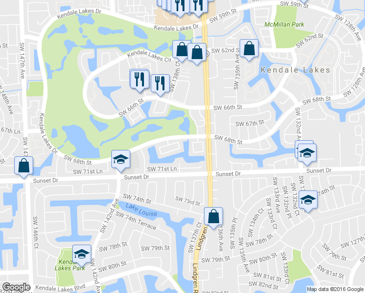 map of restaurants, bars, coffee shops, grocery stores, and more near 13784 Kendale Lakes Drive in Miami