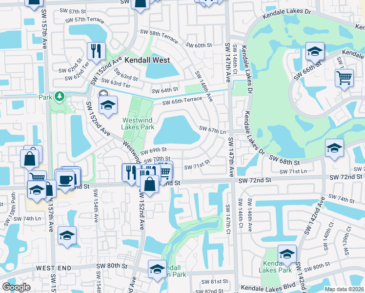 map of restaurants, bars, coffee shops, grocery stores, and more near 14861 Southwest 69th Street in Miami