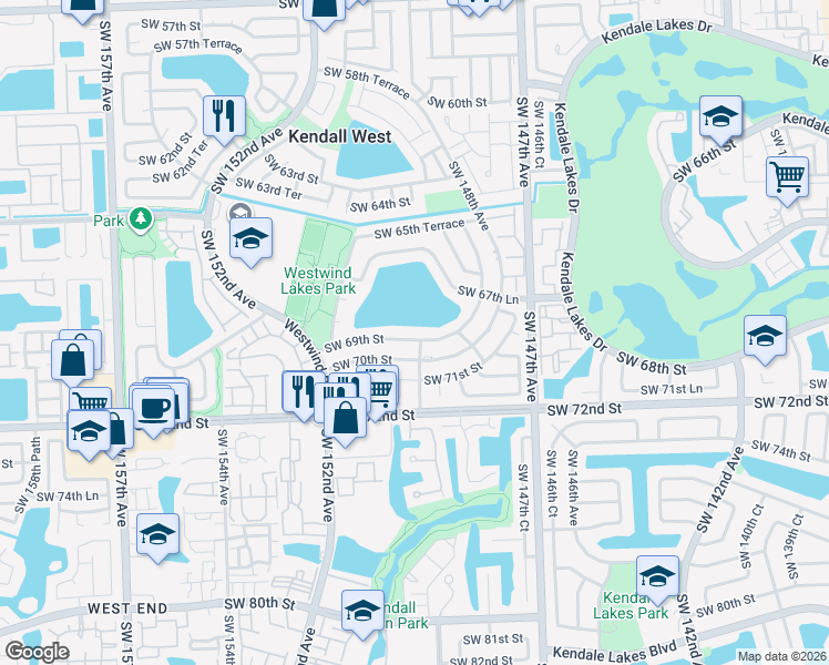 map of restaurants, bars, coffee shops, grocery stores, and more near 14861 Southwest 69th Street in Miami