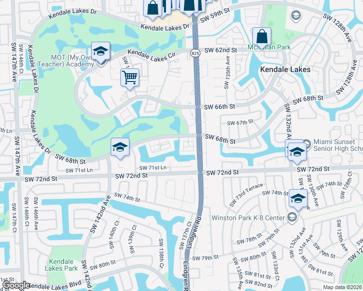 map of restaurants, bars, coffee shops, grocery stores, and more near 13784 Kendale Lakes Drive in Miami