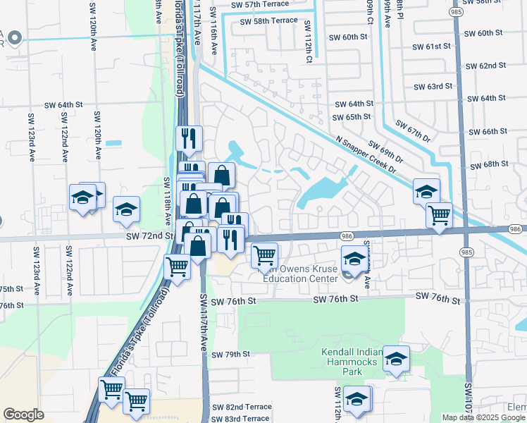 map of restaurants, bars, coffee shops, grocery stores, and more near 7014 Southwest 114th Place in Miami