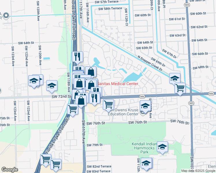 map of restaurants, bars, coffee shops, grocery stores, and more near 7064 Southwest 114th Place in Miami