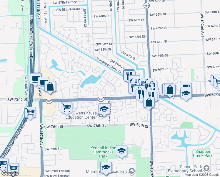map of restaurants, bars, coffee shops, grocery stores, and more near 7017 Southwest 109th Place in Miami